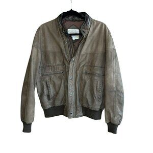 Men's Vintage Brown Leather Bomber Jacket For Weinstocks Size 42 Large